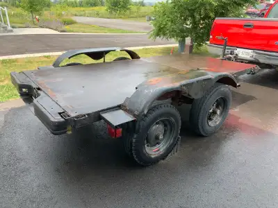 HOMEMADE 5x11’ TRAILER • TANDEM AXLE • STAKE POCKETS • 2” COUPLER • GOOD BONES * NEEDS TIRES, BEARIN...