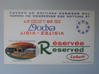 Carte Réservée de l'Expo 67 du Pavillon Labatt