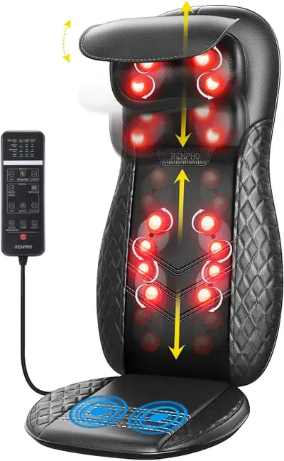 Renpho Heat Massage Cushion - Adjustable Back & Neck Shiatsu Pad, View more