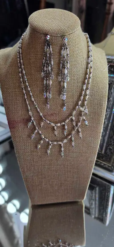 stella & Dot FW pearls/crydtal/ silver necklace a earring, View more