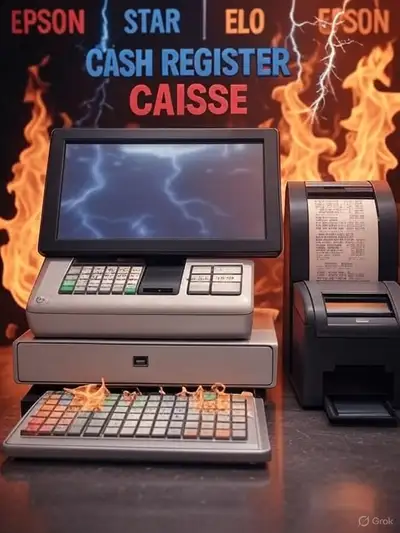 CASH REGISTER - CAISSE EPSON receipt printers $75 eloTOUCHSCREEN, View more