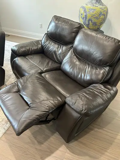 Top Grain Leather Reclining Sofa and Loveseat Set, View more
