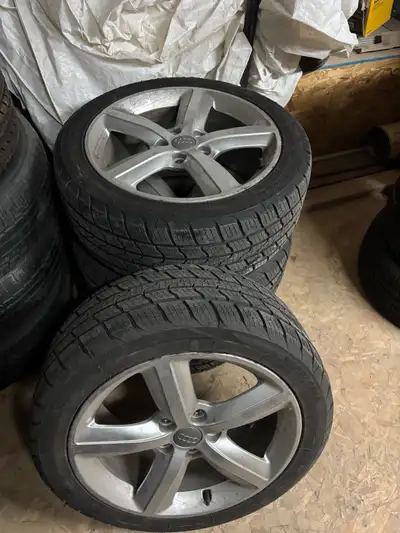 Audi 17 inch rims With 98% tire tread Came off an Audi A3 225/17/45 5x112 ET 56 All weather Tires we...