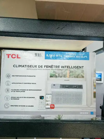 Je vends ce climatiseur de fenêtre intelligent TCL de 8000 BTU, idéal pour rafraîchir des espaces al...