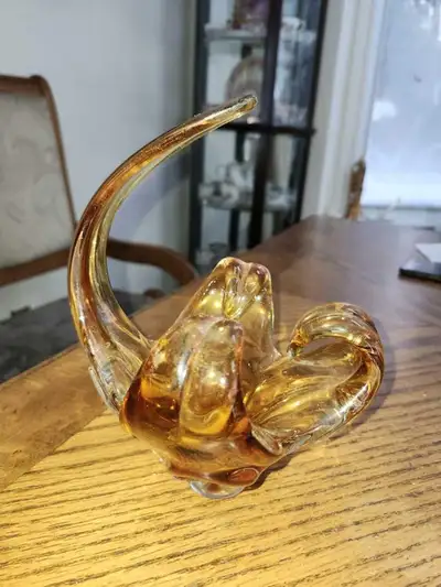 Vintage amber Chalet art glass smaller centerpiece bowl / vase., View more