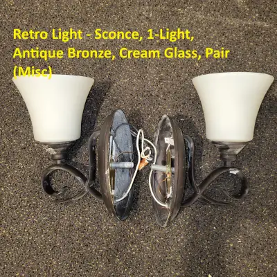 Retro Light - Sconce, 1-Light, Antique Bronze, Cream Glass, Pair, View more