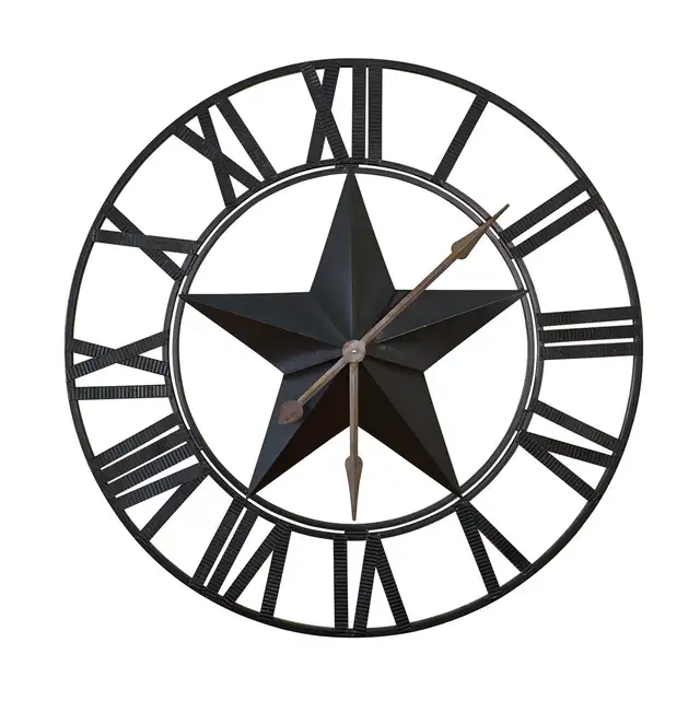 Black Star Metal 35 Inch Diameter Roman Numeral Wall Clock in Home Décor & Accents in Saskatoon - Image 3