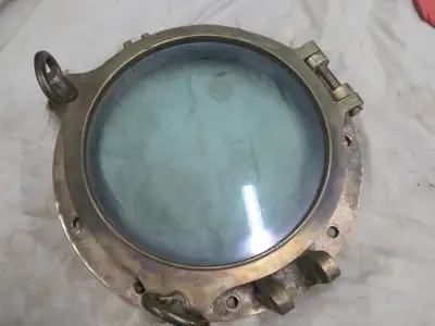 large heavy brass bronze ship port hole overall 17" glass 12" $500