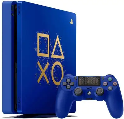 Experience gaming in style with this Sony Days of Play Limited Edition PS4 Slim console, featuring a...