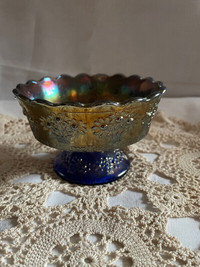 Vintage Blue Carnival Glass Candy Dish