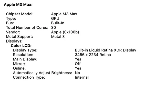 Used 16 inch  MacBook Pro  M3 Max with 14‑Core CPU,30‑Core GPU62863268664578122