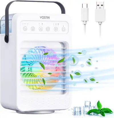 NEW VOSTIN Portable Air Conditioner, 4 in 1 Personal Air Cooler 4 Speeds Portable ac with 7 Colors L...