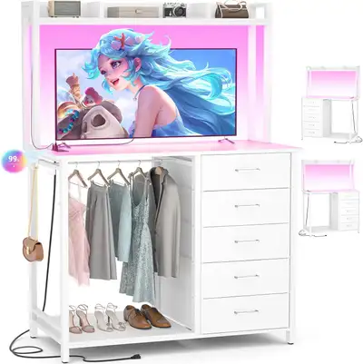 Cyclysio Dresser with Hutch&Clothes Rack, View more