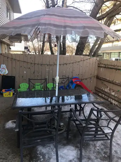5-Piece Patio Set – Table, Umbrella & 4 Chairs, View more