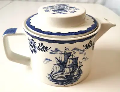 Antique Johnson Brothers HOLLAND Teapot - Blue & White Ironstone, View more