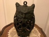 Large Vintage Black Cast Iron Owl Candle Holder