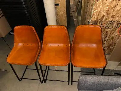 3 Saddle Leather Bar Stools, View more