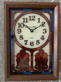 Vintage Mid Century Phinney-Walker Wood Stained Glass Clock 
