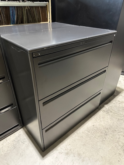 Three Drawer Black File Cabinet, Lockable, View more
