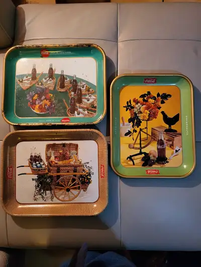 Three original 1950s Coca-Cola commemorative serving trays. 1. 1957 Original Club Sandwich Commemora...