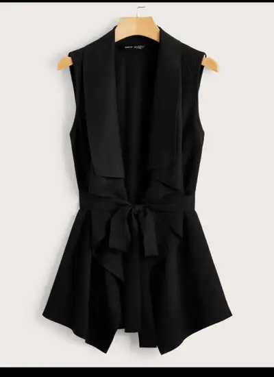 Women Black or white Woven Collar Vest with self belt, View more