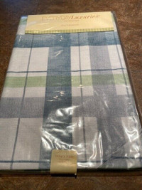 Large Newbridge Vinyl Blue Plaid Tablecloth with Flannel Back