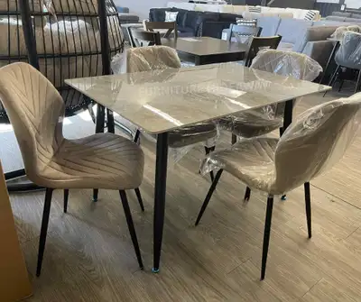 4 SEATER DINING SET ✨CERAMIC with WHITE STONE FINISH✨, View more