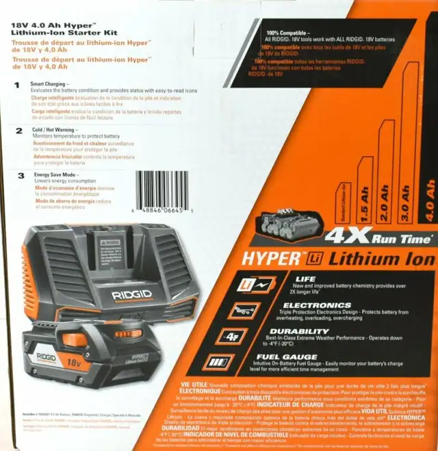 RIDGID 18V MAX Output Lithium-Ion 4.0 Ah Battery and Charger Kit in Power Tools in City of Toronto - Image 3