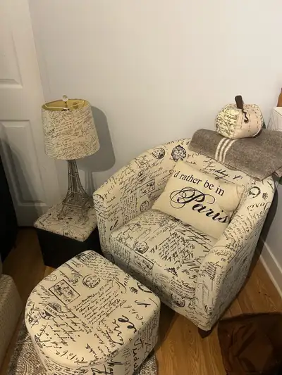 Paris Theme Accent Chair and Ottoman Set Set, View more