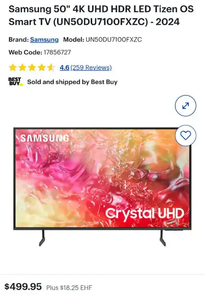 2024 - Samsung 50" 4K UHD HDR LED Tizen OS Smart TV, View more