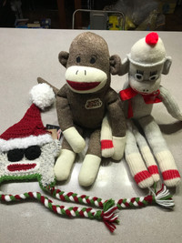 New,Trio of “Sock Monkeys”-Handmade Hat & Monkey/One Retail