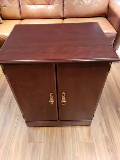 Sauder cherry color printer stand with two doors, View more