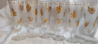 Frosted Gold Leaf Footed Libbey Pilsner Glasses Set of 6