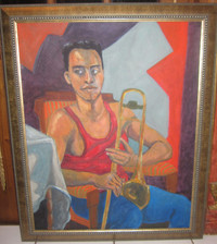 Oil Painting Trumpet Player With Four Fingers