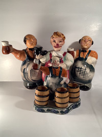 Barkeeps and Cobbler 1950’s Ceramic Decanters & Shot Glasses 