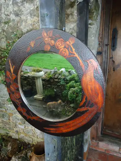 Scottish Arts & Crafts Poker Work Mirror, c.1905, View more