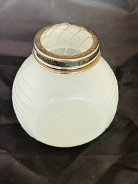 Flower Frog White Opaque Glass Flower Vase Jar w/ Metal Lid THT