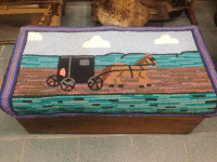 VINTAGE AMISH BUGGY & HORSE HOOKED RUG EXCELLENT CONDITION