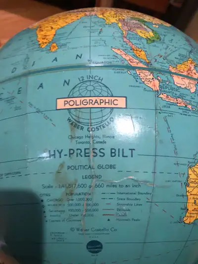 Globes - Vintage 12” Weber Costello & 9” Crams 12” Vintage Poligraphic Weber Costello Political Glob...