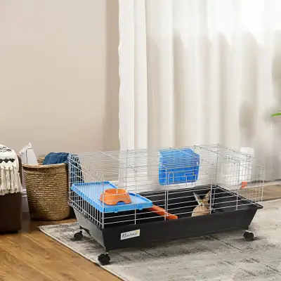 Small Animal Cage, Rolling Bunny Cage, Black Color , View more