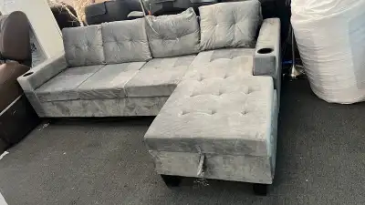 L-shaped Grey Sectional With Storage Chaise And Cup Holder For Living Area luxurious and comfortable...