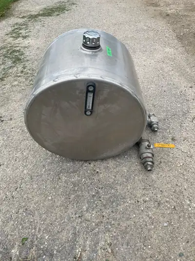Aluminum oil tank with level sight glass, thermometer, shut off ball valves and JIC fittings. 24” hi...