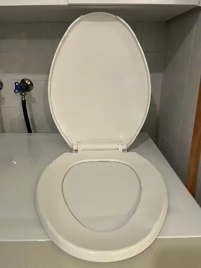 Siège de toilette allongé propre / Clean elongated toilet seat, View more