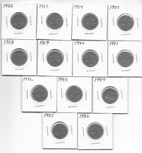 Canada five cent set 1922-1936...13 different dates