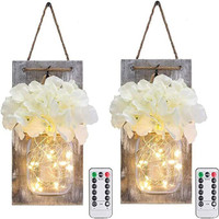 Lightess Mason Jar Wall Lights with Remote Control, Rustic Bedro