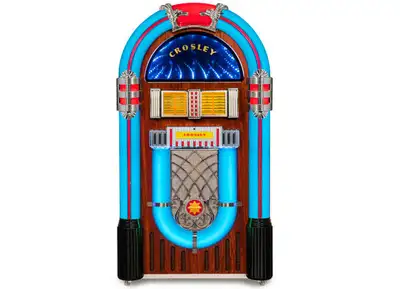 Jukebox de style retro, grand format, disponible pour voir et entendre en magasin. • Réglage de lumi...