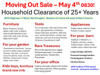 Moving Out Sale   Saturday May 4th 0830 to 630 PM