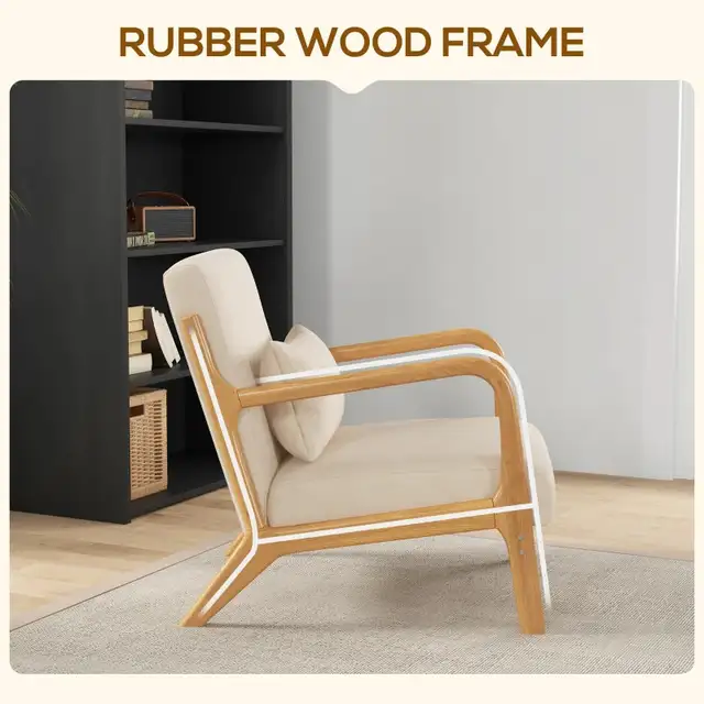 Fabric Lounge Chair, Velvet Armchair, Retro Accent Chair with Wo in Chairs & Recliners in Markham / York Region - Image 5
