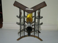 Vintage Wicker and Iron and Wood  Portable Wine Caddy