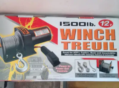 Treuil ou winch utilitaire de 12 volts avec 1500 lbs de capacité. Système de frenaige automatique, c...